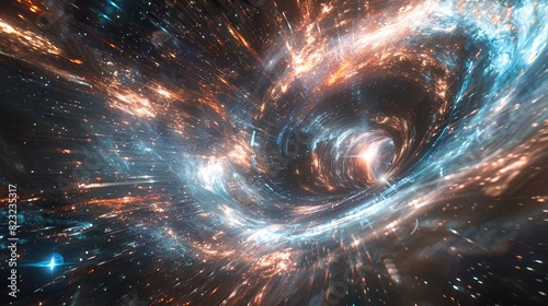 Stunning depiction of a cosmic wormhole surrounded by vibrant interstellar light and energy in deep space.