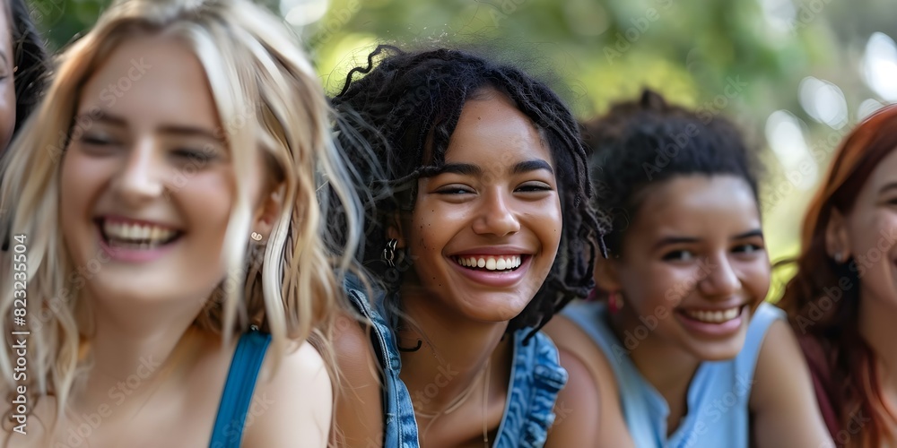 Diverse group of friends from different backgrounds happily united in social gathering. Concept Friendship, Diversity, Unity, Social Gathering, Happiness Diverse group of friends from different backgrounds happily united in social gathering. Concept Friendship, Diversity, Unity, Social Gathering, Happiness
