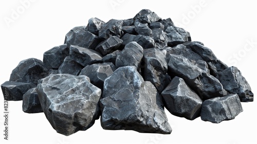 A pile of dark, rough-edged rocks