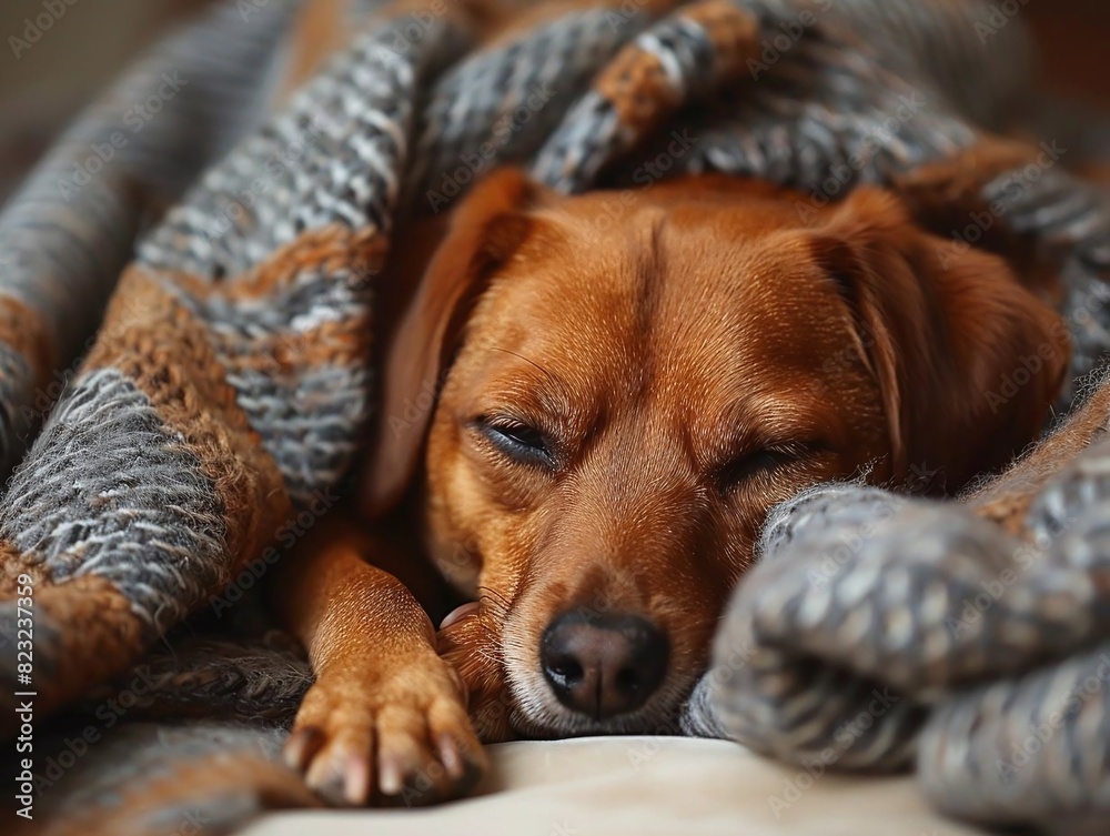 Imagine a dog feeling relaxed and sleepy, curled up in a cozy bed