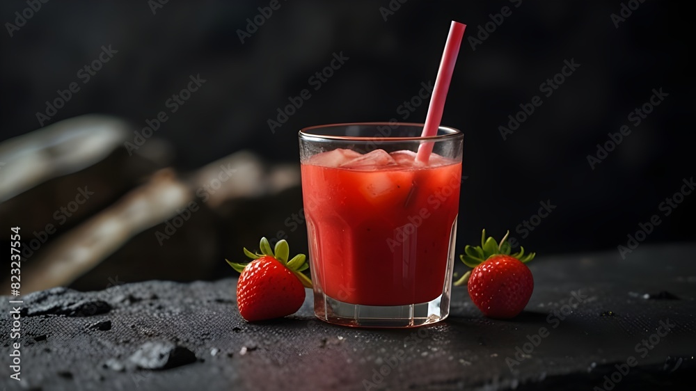 Strawberry, Juice, Red, Glass, Drinks, Fresh, Fruit, Ice, Rock, Generative AI Strawberry, Juice, Red, Glass, Drinks, Fresh, Fruit, Ice, Rock, Generative AI