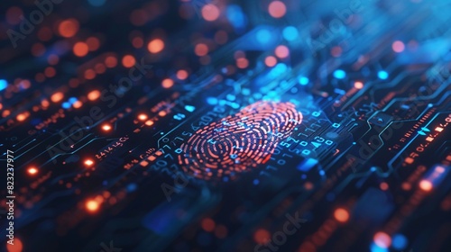A red and blue fingerprint scan over a circuit board.

 photo