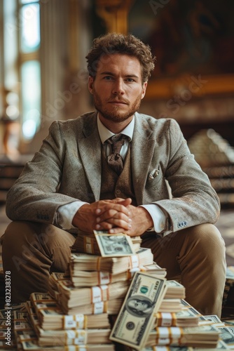 A man is sitting near pyram...