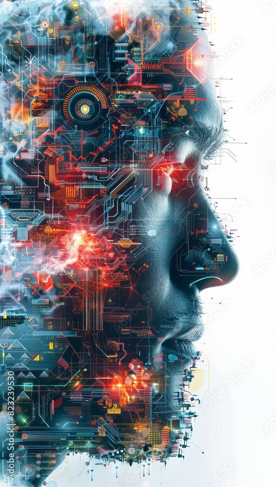 Electronic Cyber cybernetic organism flat design side view advanced technology theme water color Analogous Color Scheme