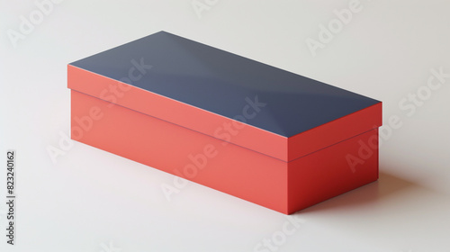 Bright red rectangular blank box with a navy blue lid, 3D rendered on a white surface.
