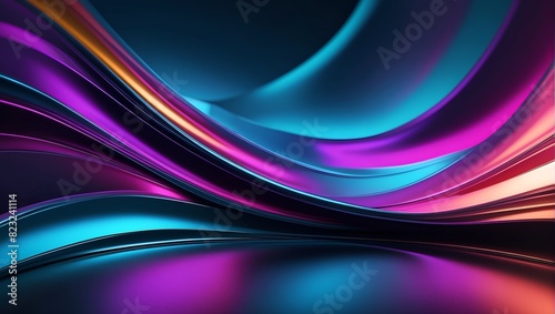 Holographic iridescent waves abstract background. Colorful 3D metallic surface background 