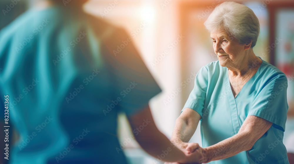Obraz premium An elderly patient is treated at the hospital with a nurse to take care of consult and encourage her