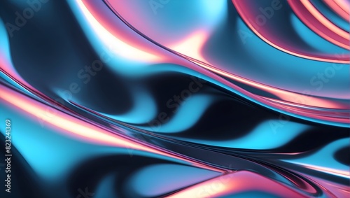 Silver metallic surface with oily pattern. Abstract colorful silver waves background