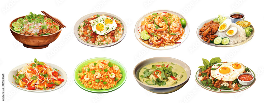 Digital paint of Thai food png element set on transparent background Digital paint of Thai food png element set on transparent background