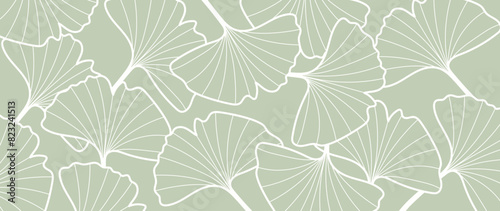 Abstract foliage line art vector background. Leaf wallpaper of tropical leaves  leaf branch  ginkgo  plant in hand drawn pattern. Botanical jungle illustrated for banner  prints  decoration  fabric.