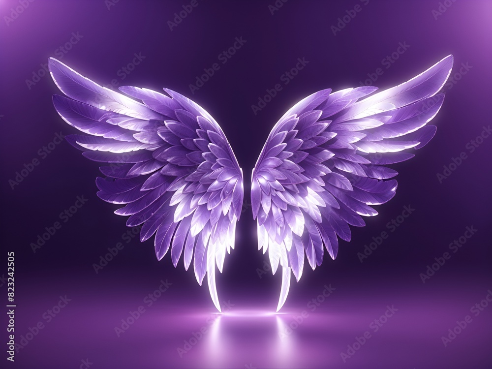 Beautiful magic angel wings spread wide on black background. 3D illustration of purple fantasy wings Beautiful magic angel wings spread wide on black background. 3D illustration of purple fantasy wings