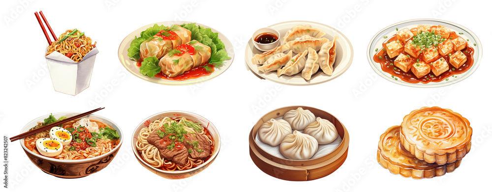 Digital paint of Chinese food png element set on transparent background Digital paint of Chinese food png element set on transparent background