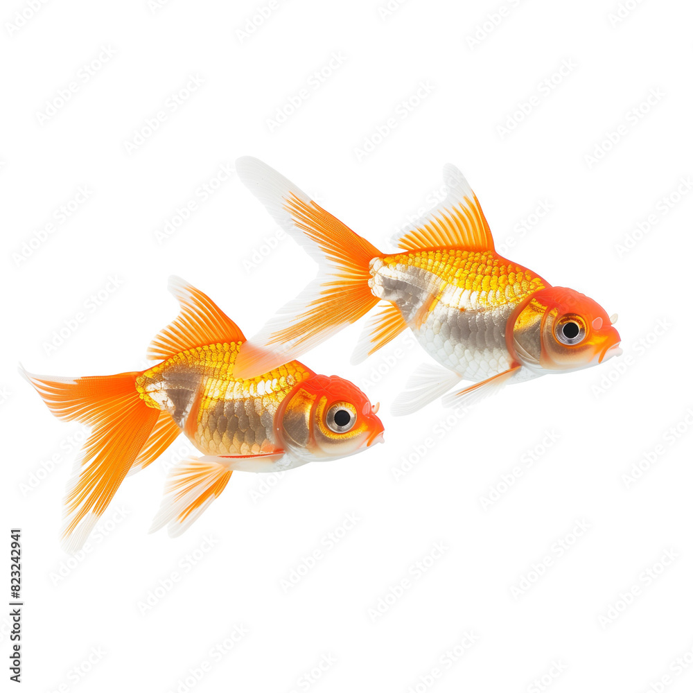 Two vibrant goldfish swimming, isolated on a transparent background, perfect for pet care themes and Chinese New Year celebrations Two vibrant goldfish swimming, isolated on a transparent background, perfect for pet care themes and Chinese New Year celebrations