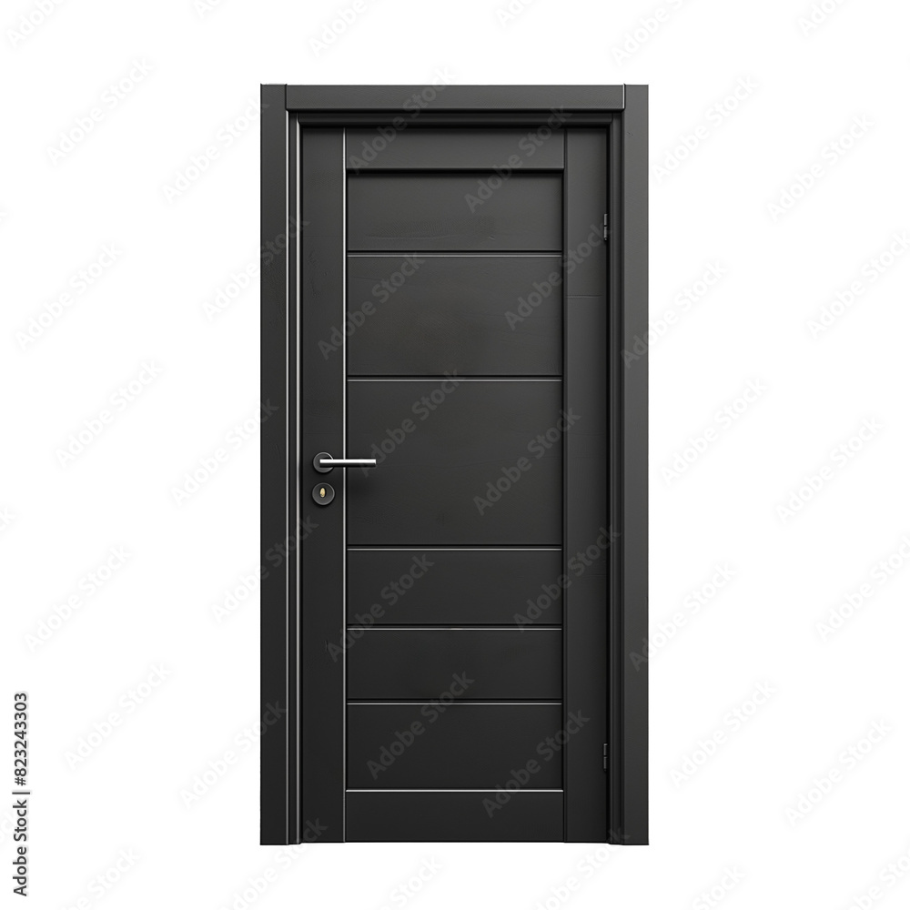 Modern black interior door with silver handle isolated on a transparent background, ideal for home renovation and architecture design concepts Modern black interior door with silver handle isolated on a transparent background, ideal for home renovation and architecture design concepts