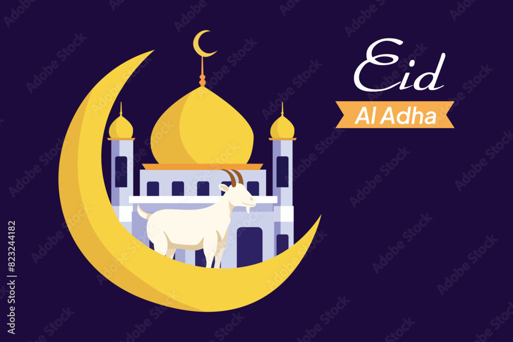 Happy Eid Adha concept. Colored flat vector illustration isolated.