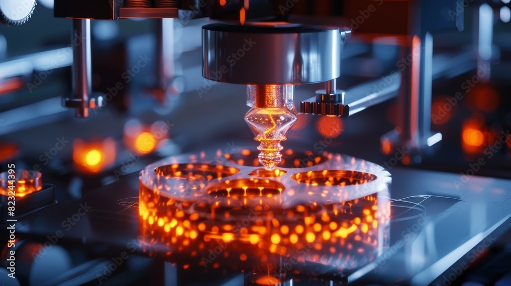 Close-up of a CNC machine in action, precisely carving a detailed design on a metalwork piece, showcasing modern industrial technology. Close-up of a CNC machine in action, precisely carving a detailed design on a metalwork piece, showcasing modern industrial technology.