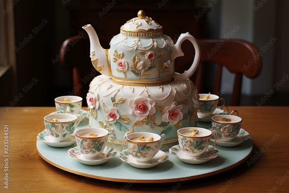 Delicate Tea table cake. Cream food jam. Generate Ai Delicate Tea table cake. Cream food jam. Generate Ai