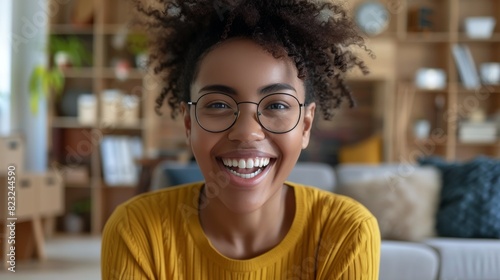 Smiling Woman With Glasses in Living Room