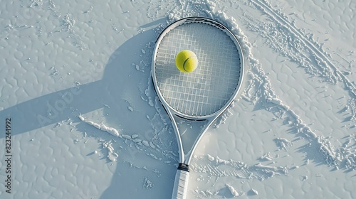 Tennis Racket and Tennis Ball on Tennis Court