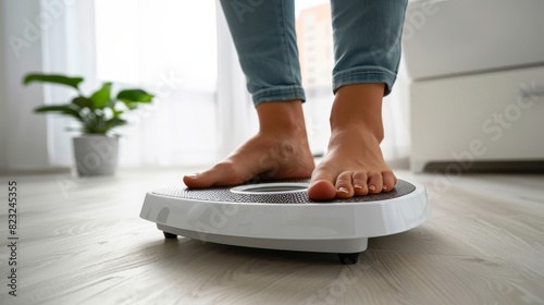Monitoring Weight for Health - Close-up of Person's Bare Feet on Digital Scale in Bright Bathroom
