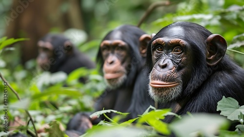 Primate Playground: A Group of Chimpanzees in a Forest Setting