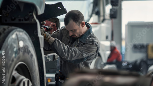 Mechanic working on truck © john