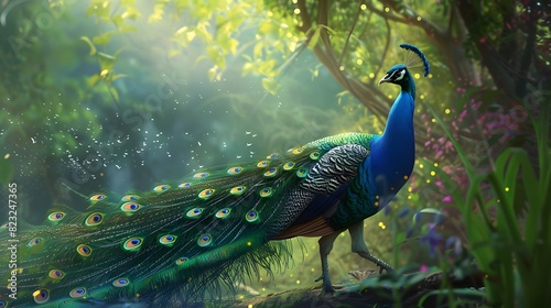 peacocks use their dances and beautiful tails to attract mates and defend their territories in the forest photo