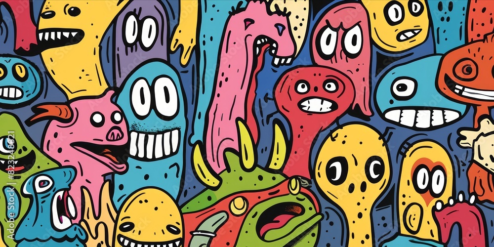 Abstract face cute monsters cartoon character in doodle style. Abstract face cute monsters cartoon character in doodle style.