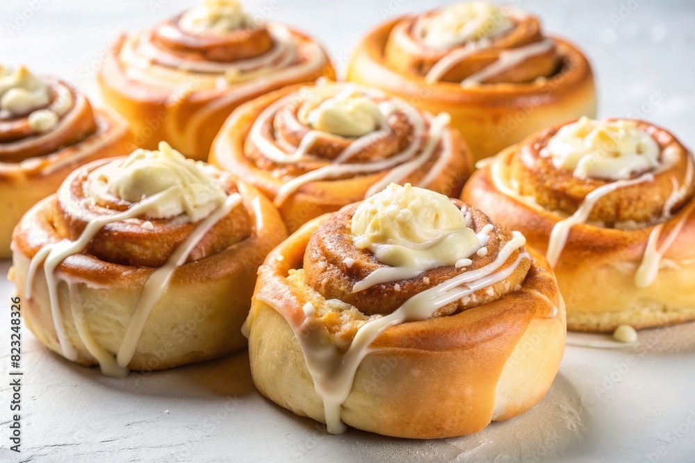 One cinnamon roll isolated on white background, sweet bun, cromboloni One cinnamon roll isolated on white background, sweet bun, cromboloni