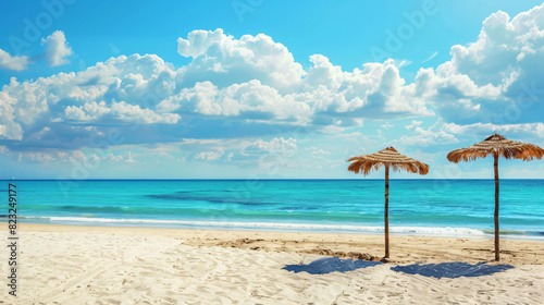 Beautiful beach with white sand turquoise ocean and bl