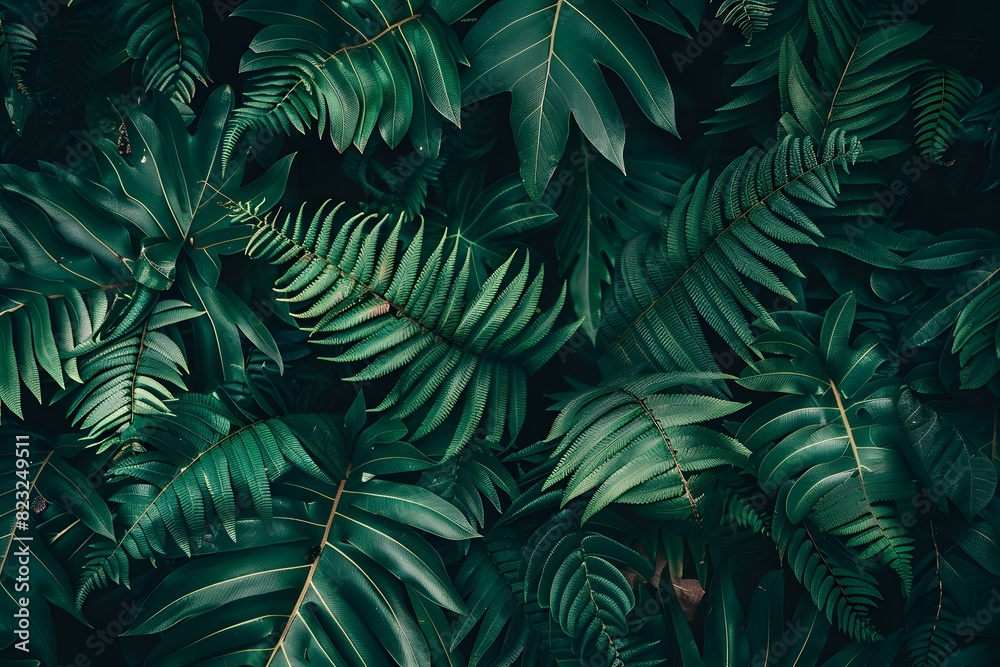 Dark Green Fern Leaf Texture Close-Up, Botanical Nature Pattern Dark Green Fern Leaf Texture Close-Up, Botanical Nature Pattern