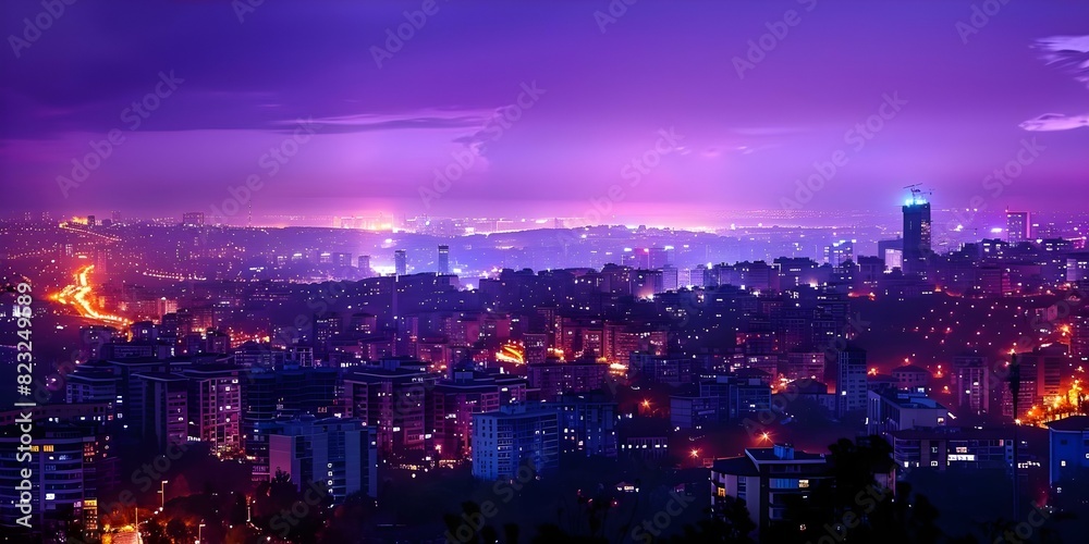 Obraz premium Nighttime Cityscape: A Vibrant Aerial Perspective. Concept City Lights, Aerial Photography, Urban Landscape, Night Photography