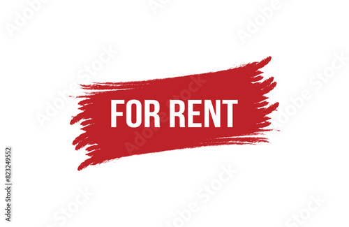 Brush style for rent red banner design on white background.