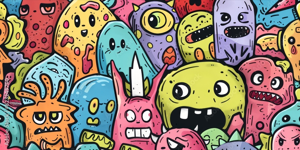 Abstract face cute monsters cartoon character in kawaii doodle style. Abstract face cute monsters cartoon character in kawaii doodle style.