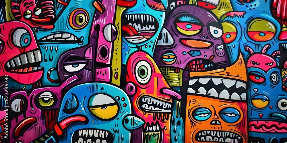 Abstract face cute monsters cartoon character in kawaii doodle style. Abstract face cute monsters cartoon character in kawaii doodle style.