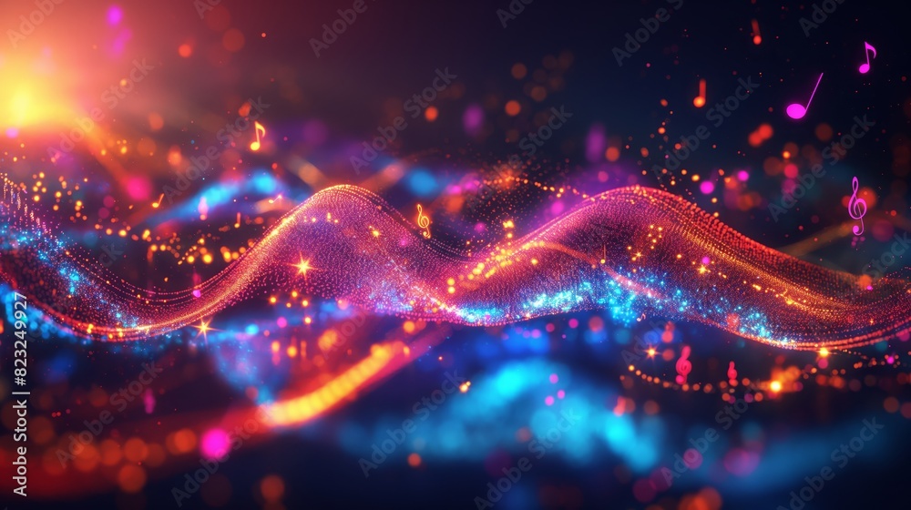 Abstract colorful wave of light particles on a dark background, representing energy and motion in a vibrant, dynamic design. Abstract colorful wave of light particles on a dark background, representing energy and motion in a vibrant, dynamic design.
