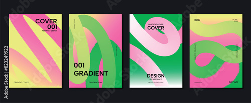 Abstract gradient poster background vector set. Minimalist style cover template with vibrant perspective 3d geometric prism shapes collection. Ideal design for social media, cover, banner, flyer. © TWINS DESIGN STUDIO