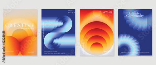 Abstract gradient poster background vector set. Minimalist style cover template with vibrant perspective 3d geometric prism shapes collection. Ideal design for social media, cover, banner, flyer.