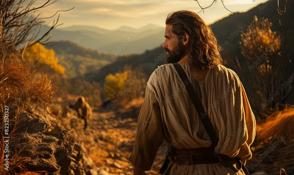 Bearded Man With Long Hair in Brown Outfit Bearded Man With Long Hair in Brown Outfit