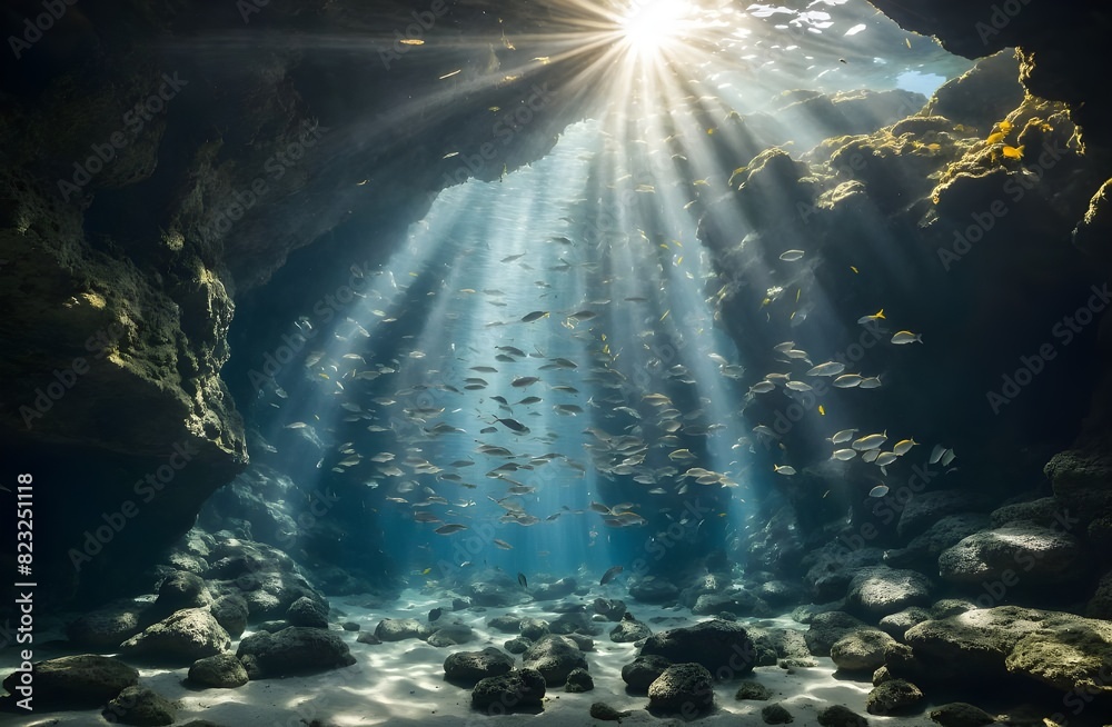 underwater scene with rays of light underwater scene with rays of light