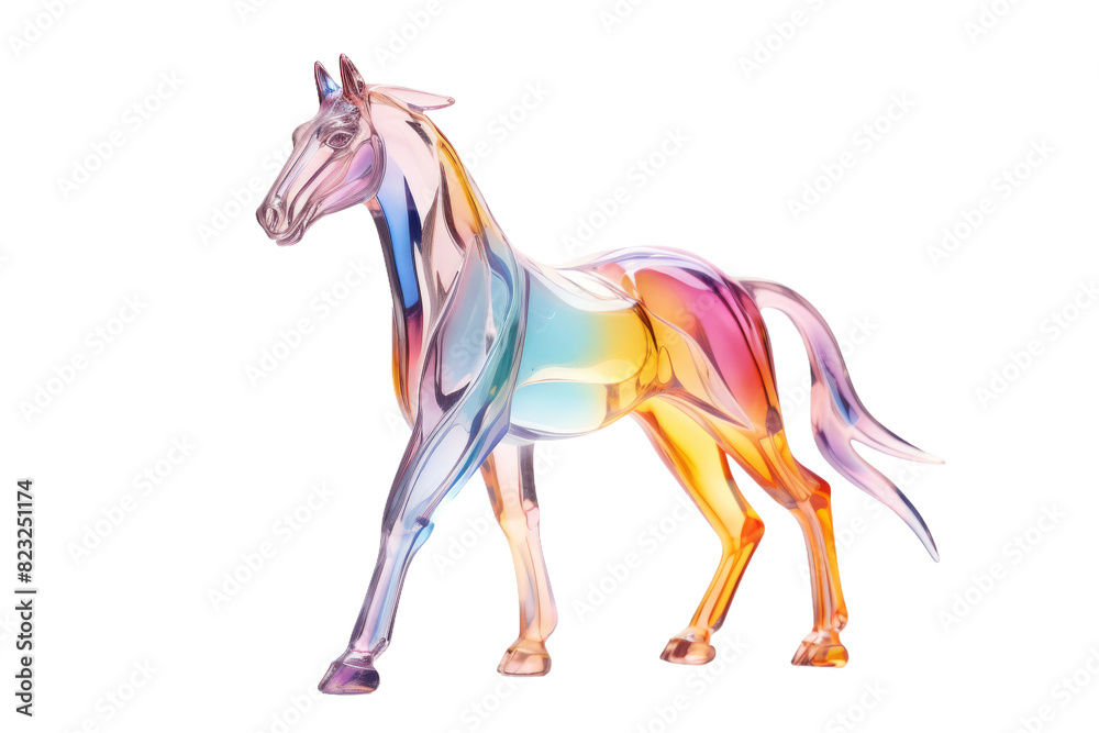 Obraz premium Mystical Glass Horse Galloping on a White Canvas on a White or Clear Surface PNG Transparent Background.