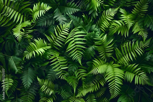 Closeup of Fern Leaves on Dark Green Background