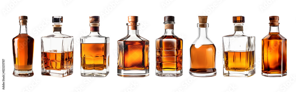 Bottle of whiskey png element set on transparent background