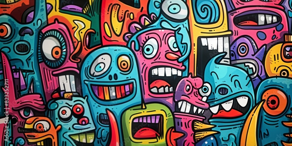 Abstract face cute monsters cartoon character in kawaii doodle style. Abstract face cute monsters cartoon character in kawaii doodle style.