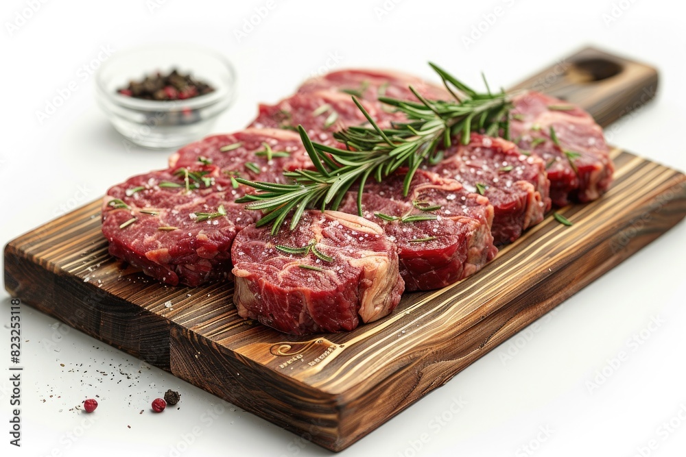 The steak on the wooden board
