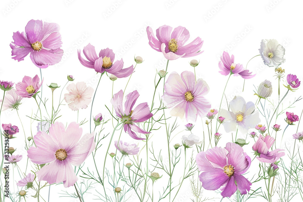 Watercolor cosmos clipart with delicate pink and white flowers Watercolor cosmos clipart with delicate pink and white flowers