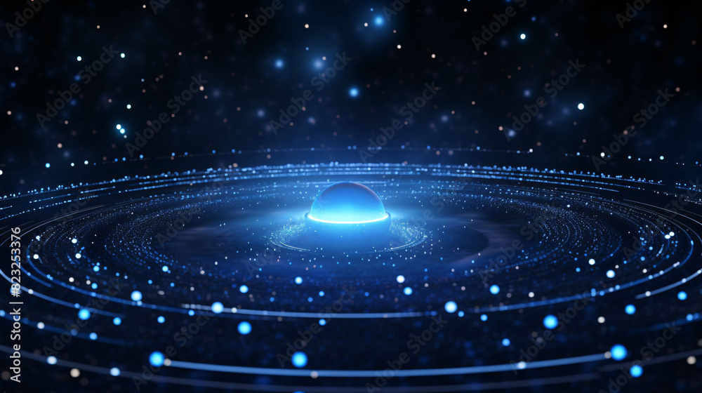 Obraz premium Big data technology background network creative picture, abstract planet particle PPT poster main visual background