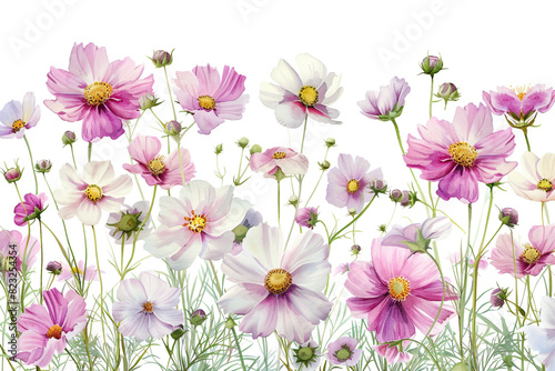 Watercolor cosmos clipart with delicate pink and white flowers  © xadartstudio