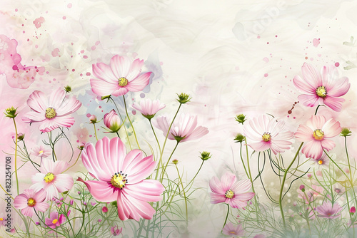 Watercolor cosmos clipart with delicate pink and white flowers 