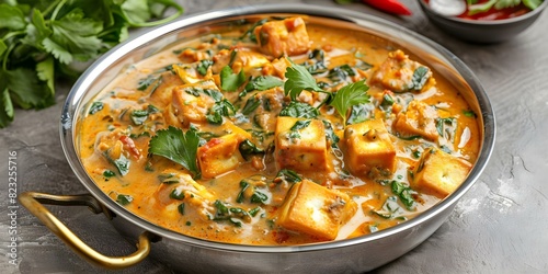 Creamy and Flavorful Indian Paneer Dish. Concept Indian Cuisine, Paneer Recipes, Vegetarian Delights, Creamy Curries, Flavorful Dishes photo